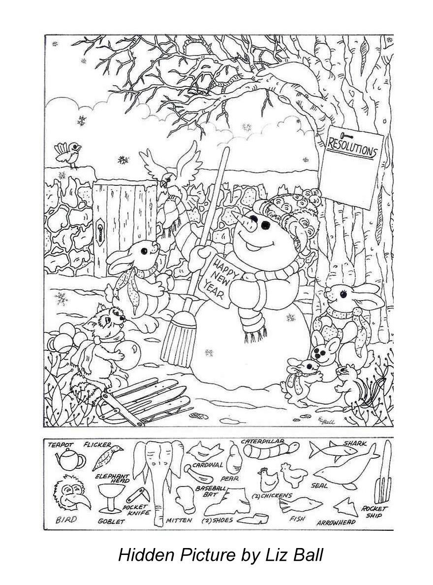 New Year&amp;#039;S Day Hidden Picture Puzzle/Coloring Page inside Happy New Year Hidden Pictures