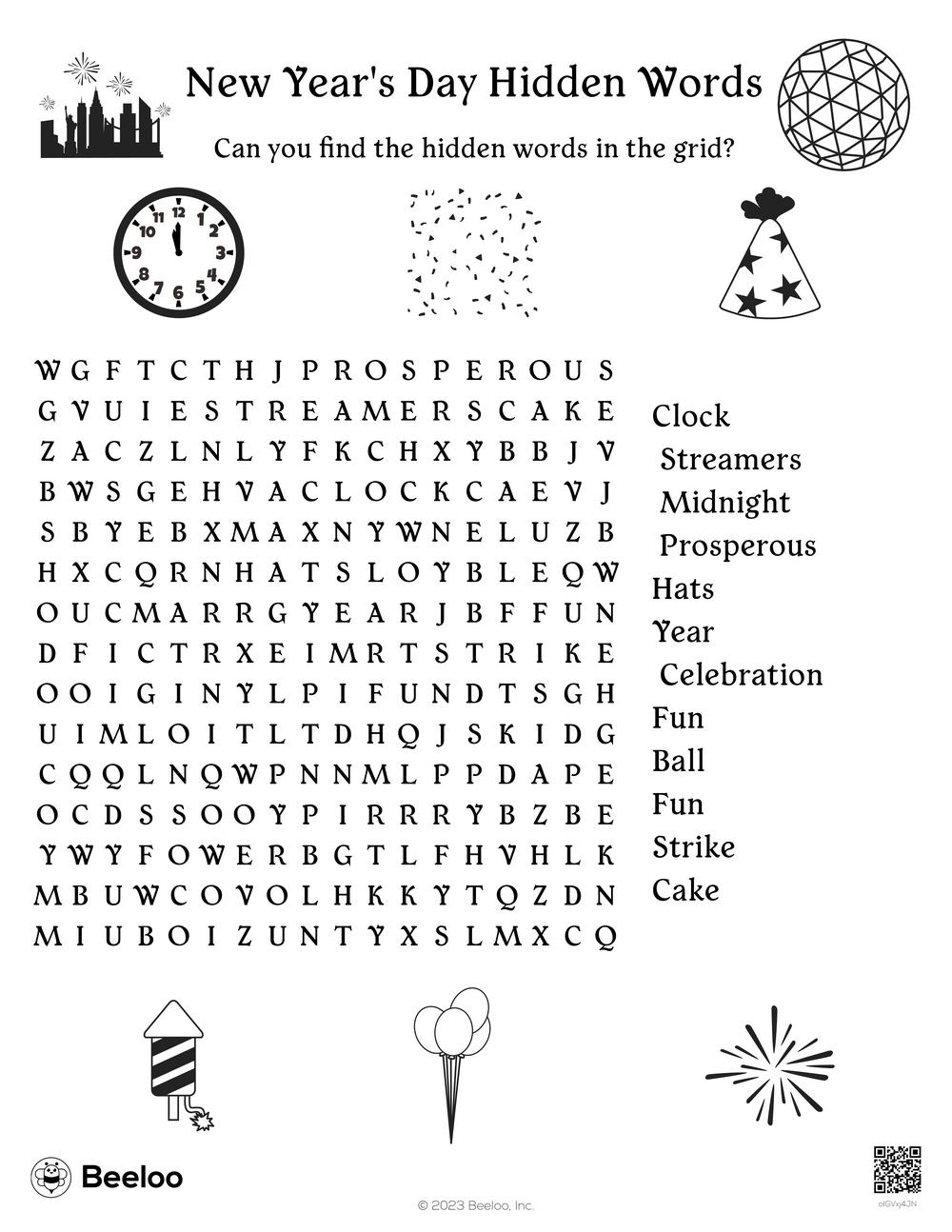 New Year&amp;#039;S Day Hidden Words • Beeloo Printable Crafts And inside New Year Hidden Pictures