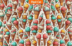 Optical Illusion Eye Test: Find The Cat Hiding Among Ice Cream inside Ice Cream Hidden Pictures