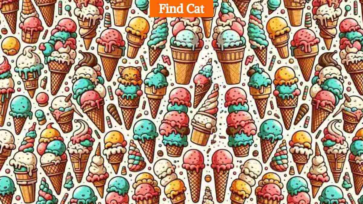 Optical Illusion Eye Test: Find The Cat Hiding Among Ice Cream inside Ice Cream Hidden Pictures