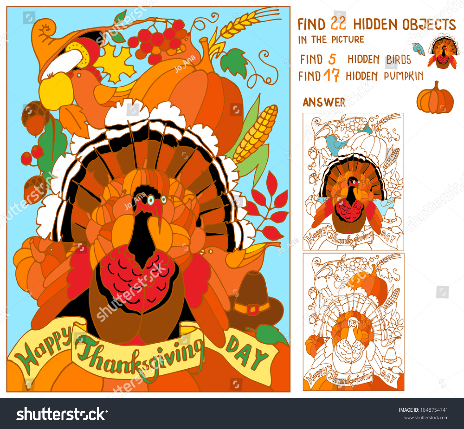 Puzzle Versteckte Gegenstände. Thanksgiving-Truthahn, Herbsternte inside Thanksgiving Hidden Pictures
