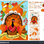 Puzzle Versteckte Gegenstände. Thanksgiving Truthahn, Herbsternte With Hidden Pictures Thanksgiving