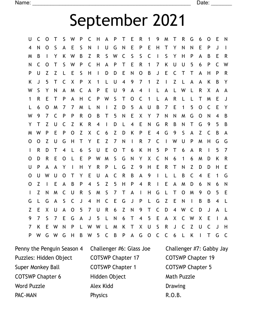 September 2021 Word Search - Wordmint with September Hidden Objects Printable