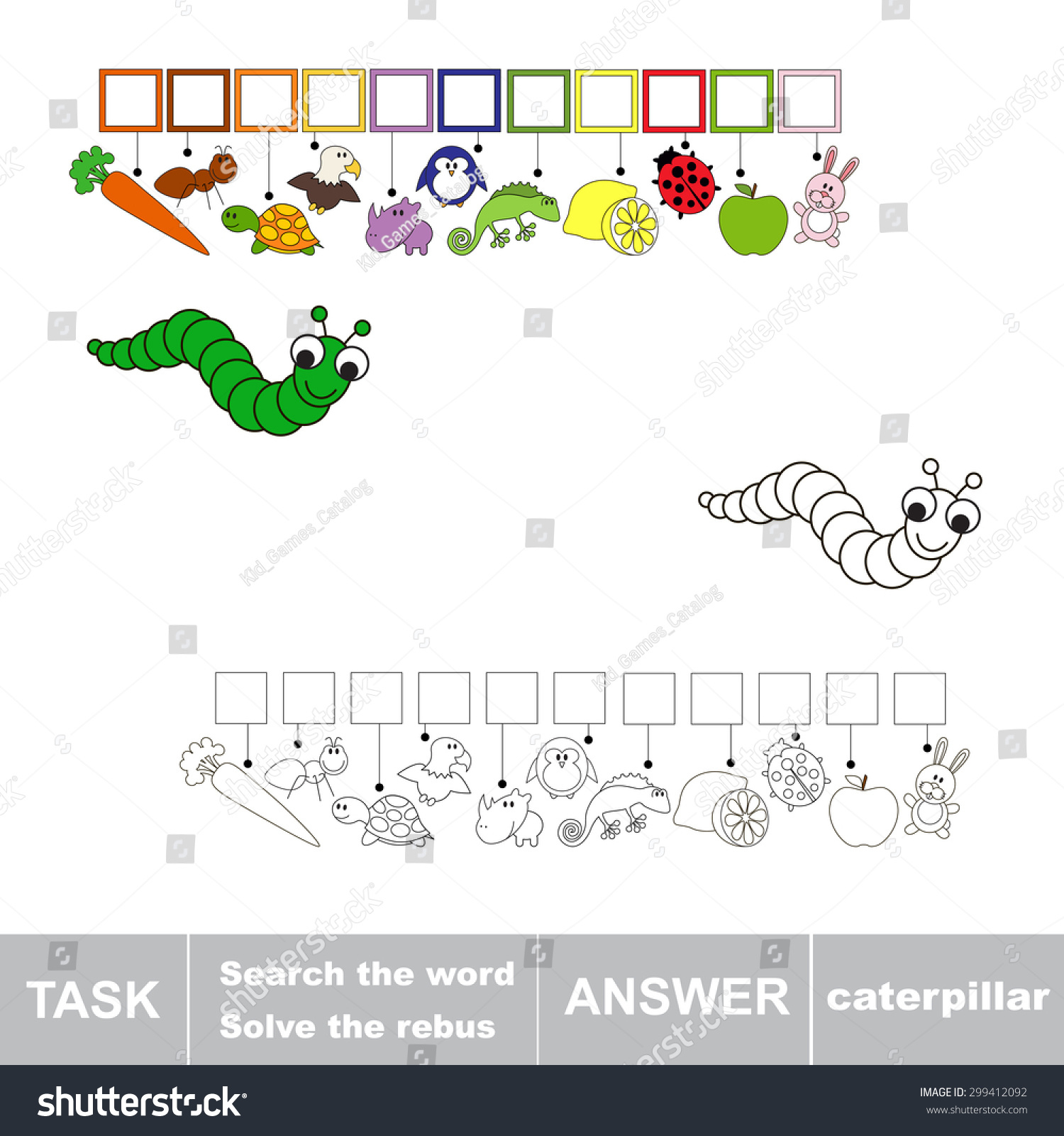 Solve Rebus Find Hidden Word Caterpillartask Stock Vector (Royalty pertaining to Caterpillar Hidden Pictures For Kids