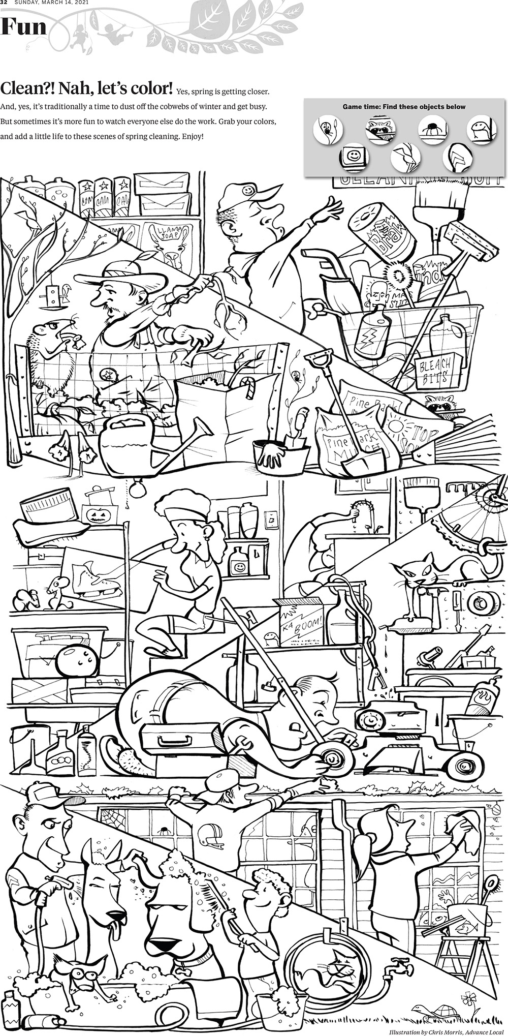 Spring Cleaning Coloring Page - Chris Morris Illustration with regard to Hidden Pictures Sheep Shearing Salon