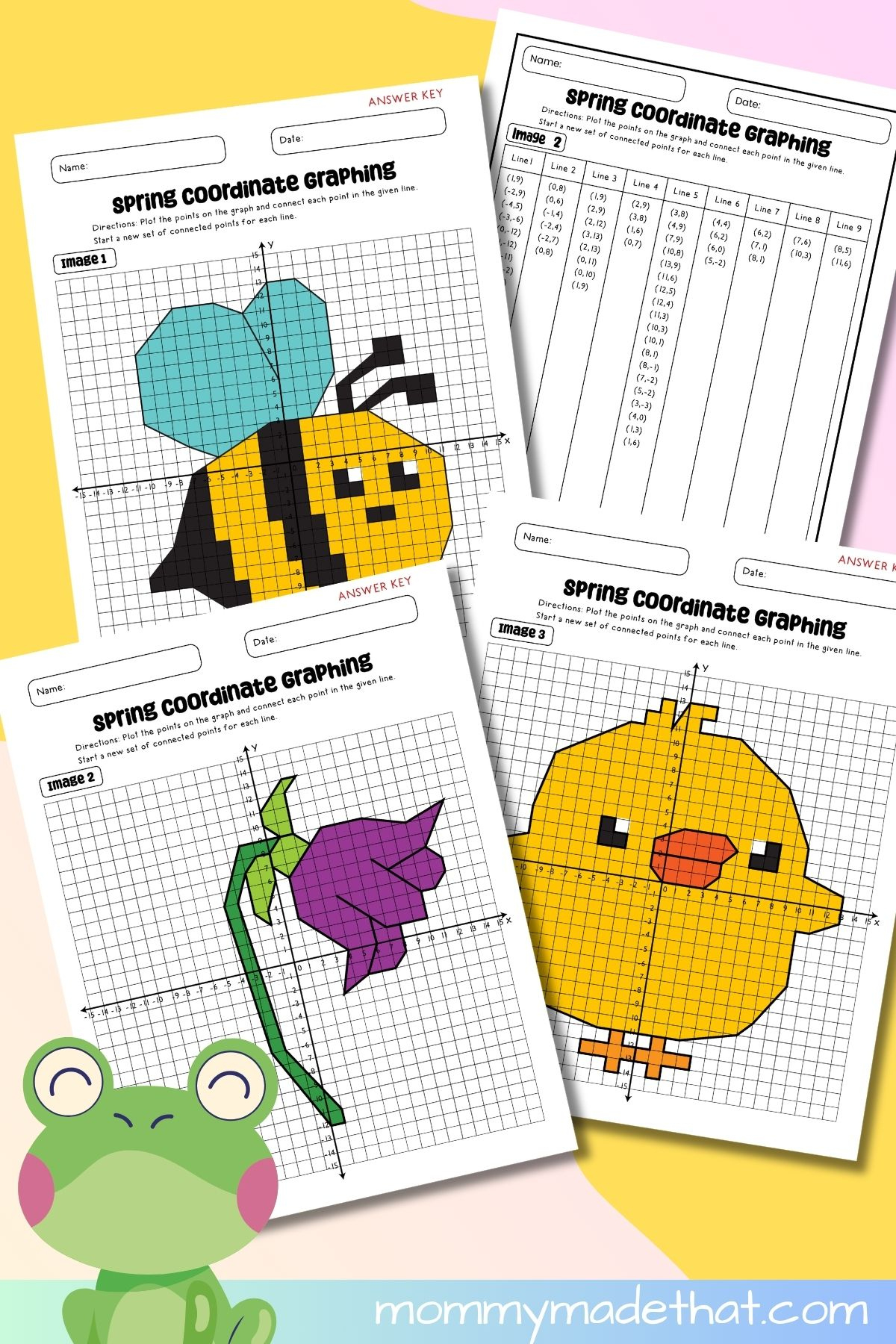 Spring Coordinate Graphing Mystery Pictures (Free Printables) with Graphing Hidden Pictures Worksheets