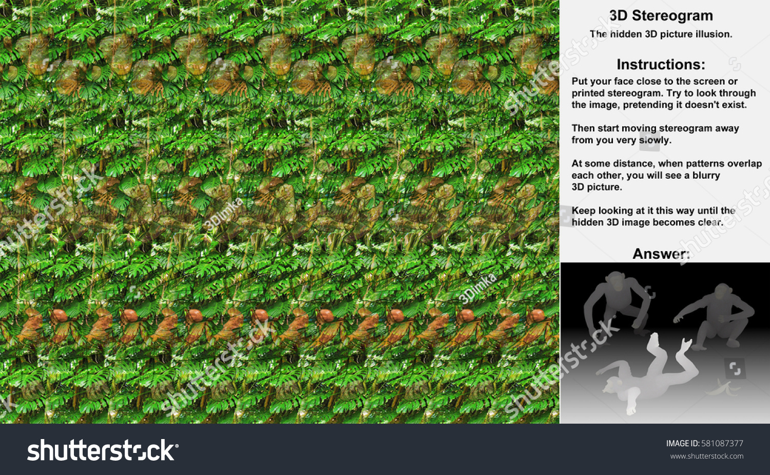 Stereogram Illusion Three Chimpanzees Hidden 3D: Stockillustration inside Three D Hidden Pictures