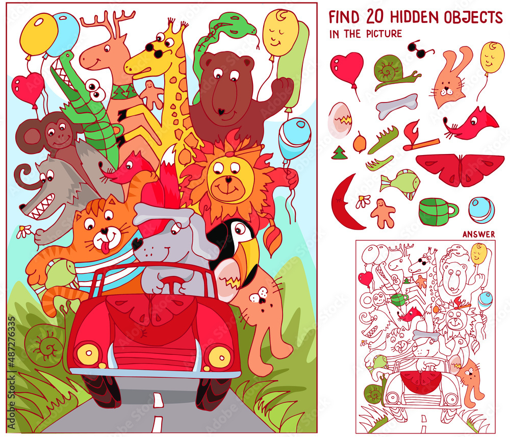 Stock-Vektorgrafik „Find Hidden Objects. Animal Ridecar pertaining to Find The Hidden Objects In The Picture Printables