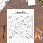 Summer I Spy Fun Activity Sheet For Kids: Count And Color Your Inside Hidden Pictures Printable Seasonal