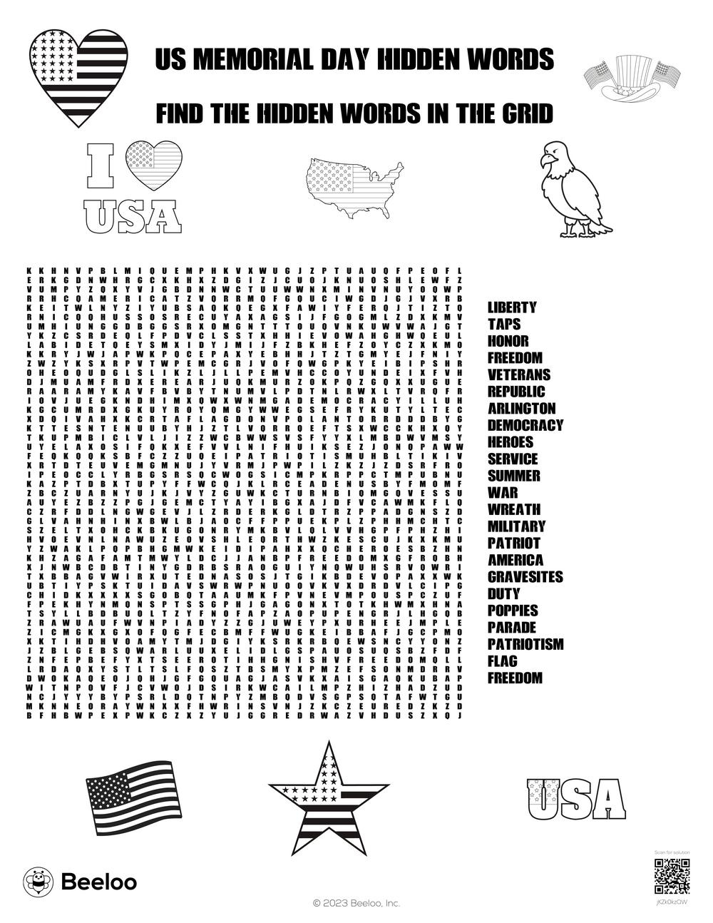 Us Memorial Day Hidden Words • Beeloo Printable Crafts And with regard to Memorial Day Hidden Pictures