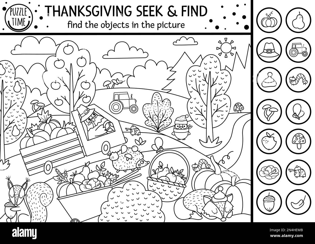 Vector Black And White Thanksgiving Searching Game Or Coloring inside Black and White Hidden Pictures