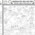 Vector Black And White Under The Sea Searching Game With Sea In Ocean Hidden Picture Printable