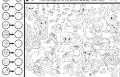 Vector Mermaid Black And White Searching Game With Ocean Kingdom within Hidden Pictures Print