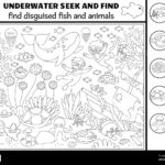 Vector Schwarz Weiß Unter Dem Meer Suchspiel Mit Meereslandschaft Regarding Free Hidden Pictures Worksheets Fishing