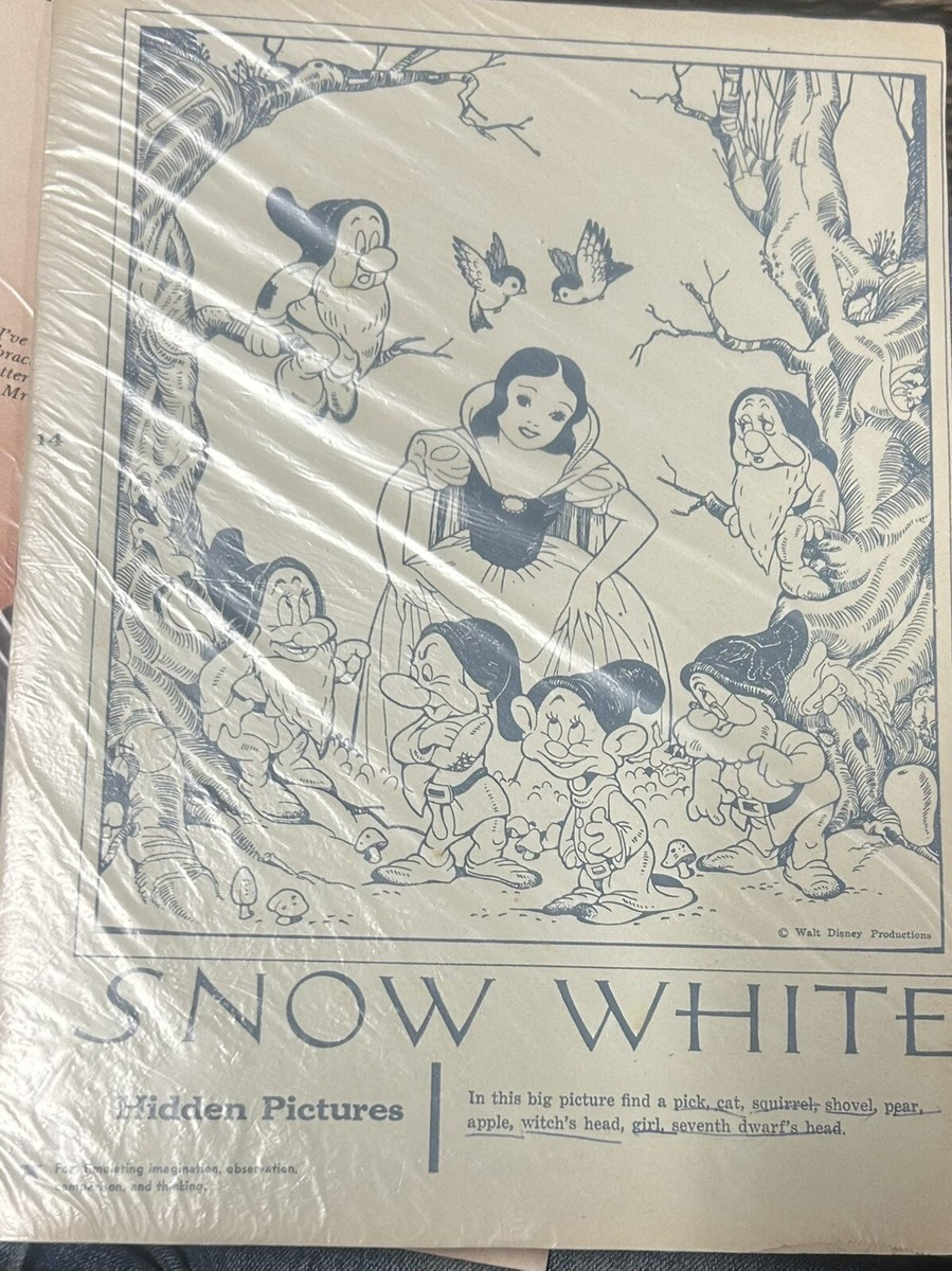 Vintage Walt Disney’s Snow White Hidden Pictures Page-Plastic Wrap On Cardboard throughout Walt Disney Hidden Pictures