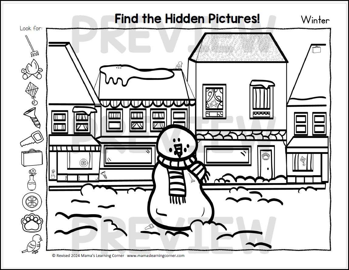 Winter Hidden Pictures Worksheets Seek And Find Objects - Etsy for Hidden Pictures Winter Theme
