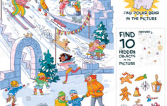 Winterspass. Finden Sie 10 Versteckte Objekte: Stock-Vektorgrafik in Highlights Hidden Pictures Winter